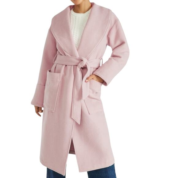 Justfab Shawl Collar Violet Ice Pink Belted Wrap Coat Women’s Size Large NWT - Picture 1 of 9